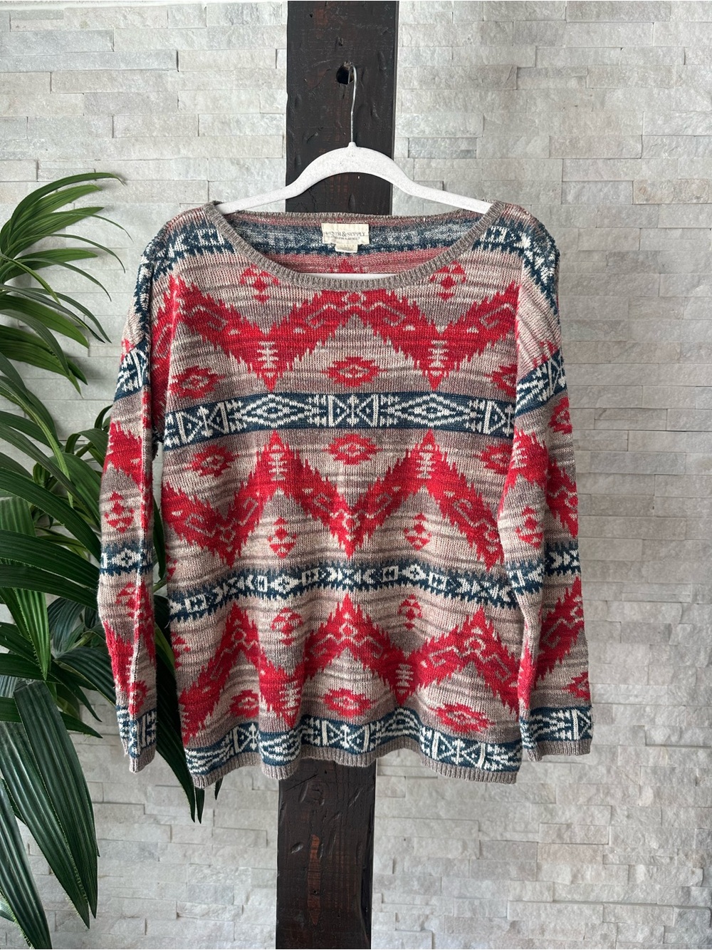 Ralph Lauren Denim Supply Southwestern Tribal Cowgirl Cotton Sweater Size M